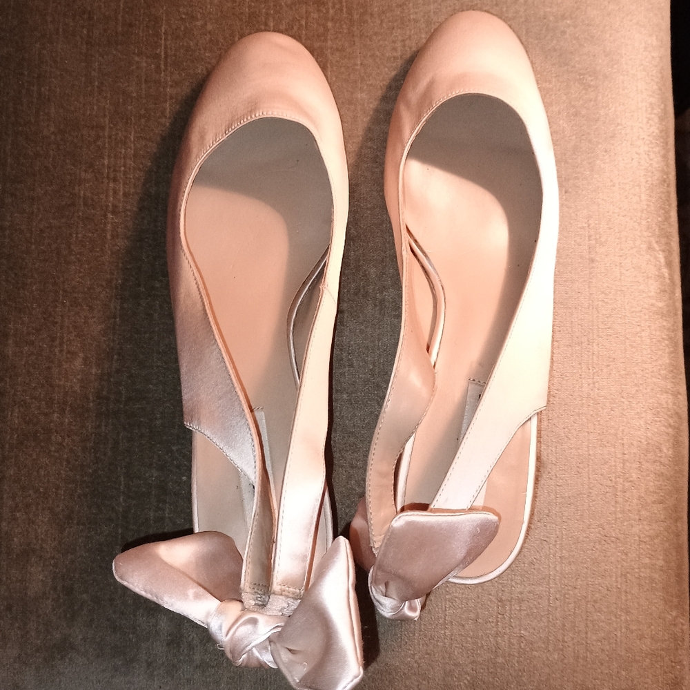 Saks Fifth Avenue Pink Satin Square Heel Slingbacks